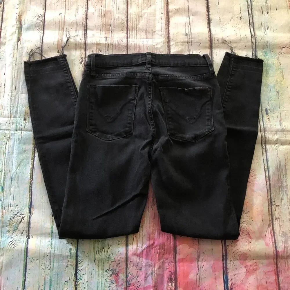 Hudson Jeans Barbara Womens 25 Black Raw Hem High Waist Skinny Casual Goth - Picture 2 of 14